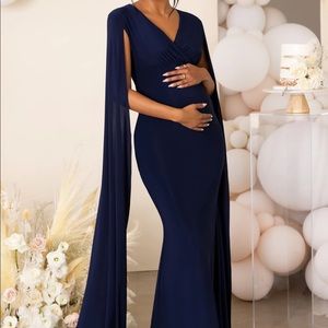 Maternity black tie cape gown